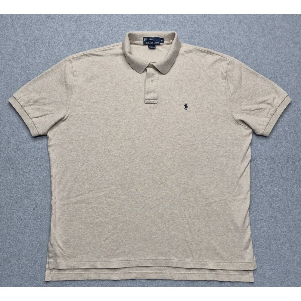 Polo Ralph Lauren Shirt Mens XL Beige Heather Pique Mesh Short Sleeve Pony Prep